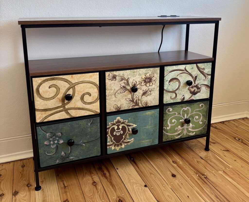 Temple & Webster 6 Chest of Drawers Fabric Retro Dresser Lowboy Shelf with Charging Station